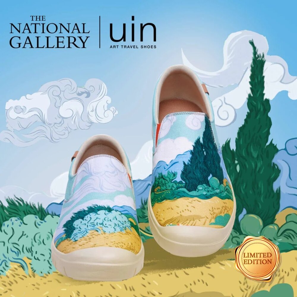 UIN Men's Sneakers Walking Casual Slip Ons Loafers (Van Gogh Wheatfield)